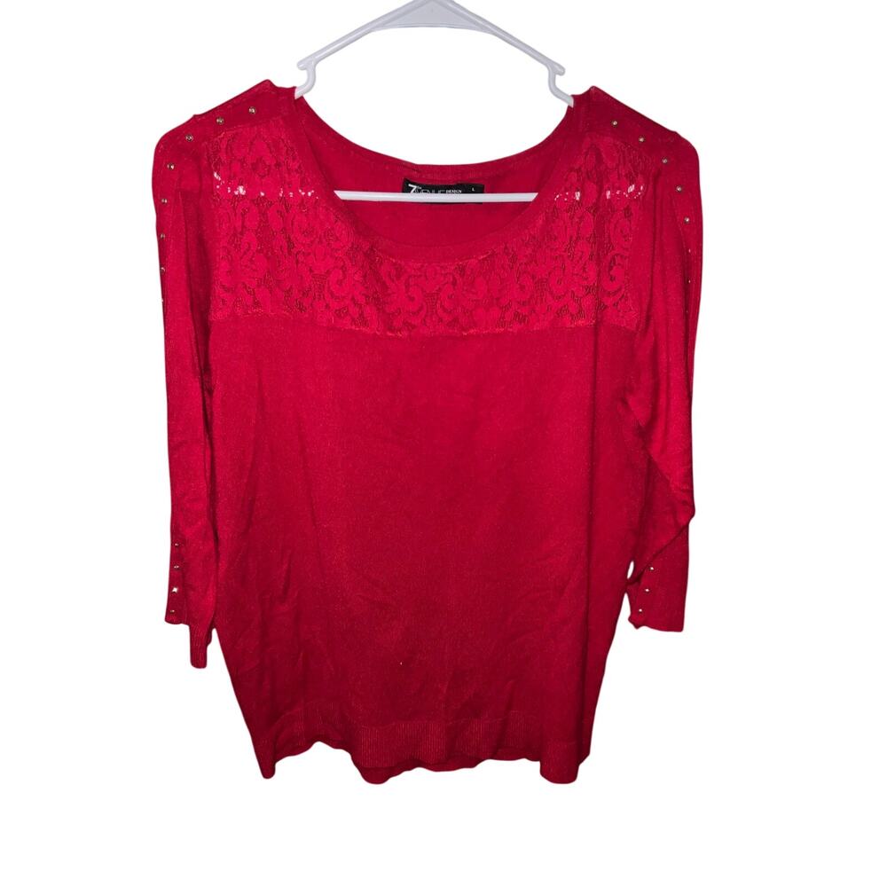 7th Avenue Design Studio New York & Co. Red 3/4 Sleeve Sweater Size L